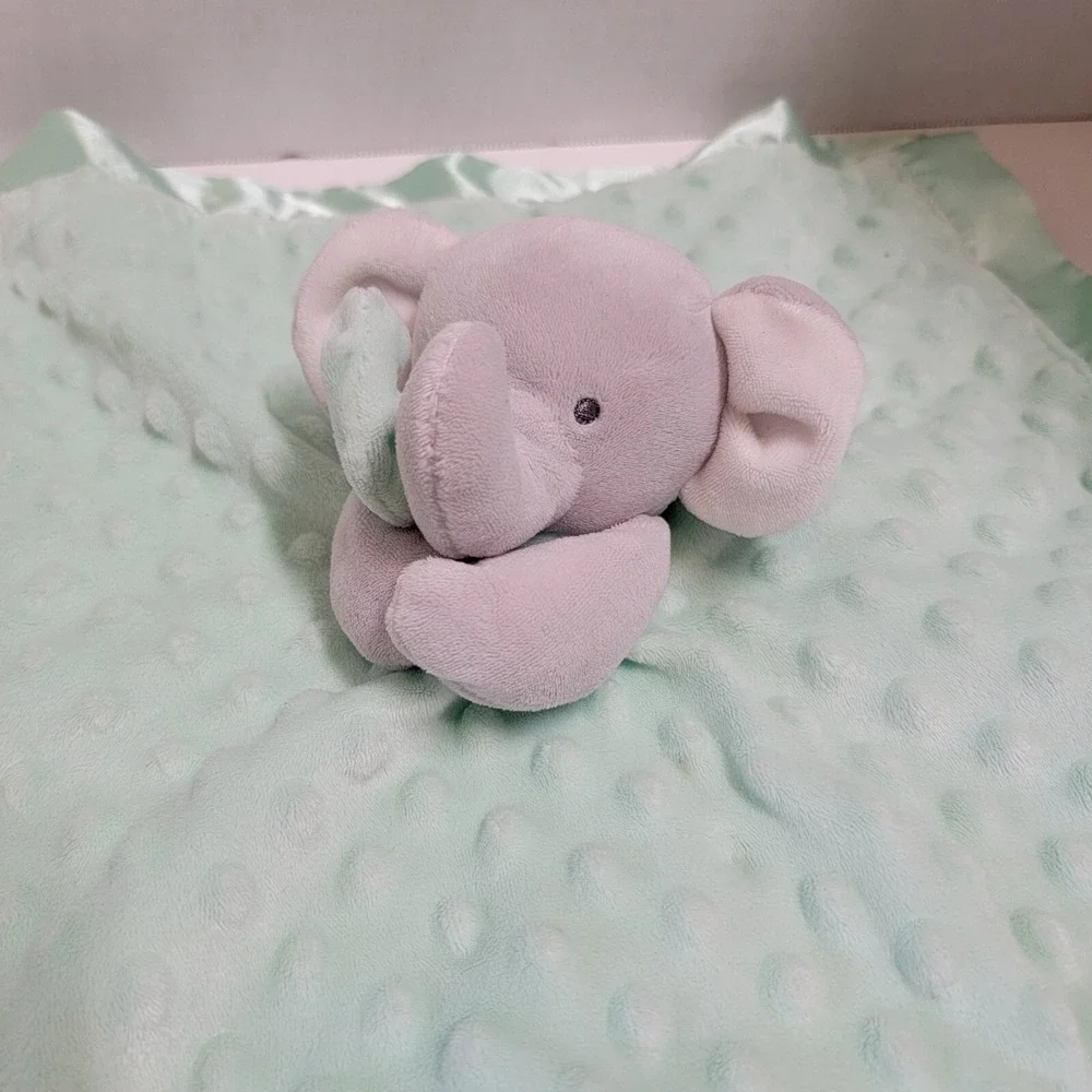 Carters Lovey Green Sweet Little One Minky Dot Gray Elephant Rattle Blankie 14
